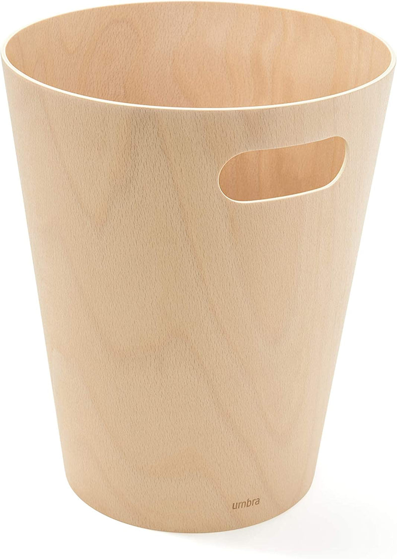 Umbra Woodrow, Natural 2 Gallon Modern Wooden Trash Can Wastebasket or Recycling Bin