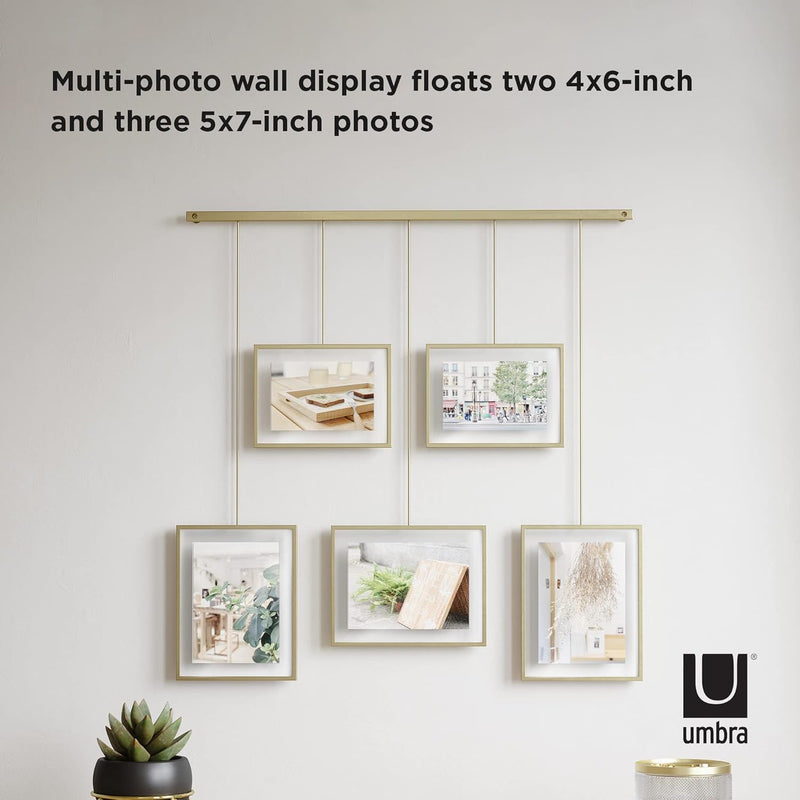 Umbra - 1013426-221 Exhibit Picture Frame Gallery Set Adjustable Collage Display for 5 Photos, Prints, Artwork & More (Holds Two 4 x 6 inch and Three 5 x 7 inch Images), Normal, Brass