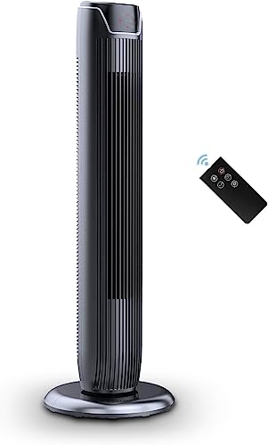 SOHLER 36'' Oscillating Tower Fan, Remote Control, Quiet Stand Up, 3 Speed Settings, 3 Modes, 7-Hour Timer, LED Display, Glossy Black