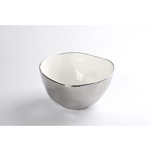 Pampa Bay Titanium-Plated Porcelain Large Bowl, 8.5 Inch, Silver/White Tone, Oven, Freezer, Dishwasher Safe