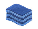 A stacked pile of three rectangular, dual-sided cleaning sponges. Each sponge has a light blue absorbent cellulose side and a dark blue non-scratch scouring pad side.