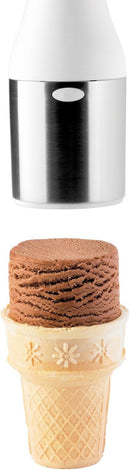 White and stainless steel Cuisipro Scoop and Stack ice cream scoop with cylindrical shape for neat dessert presentation