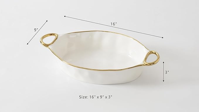 Pampa Bay Porcelain Oval Baking Dish, Golden Handles