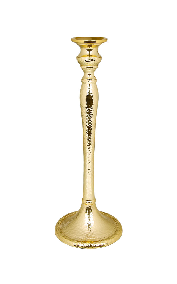 Single tall gold candlestick with a contemporary silhouette, 12.25 inches in height, shown on a white background.