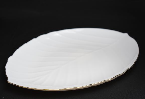 11.5" Opal Glass Gold Rim Leaf Dinner Plate