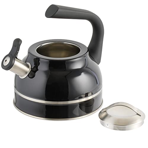 Kenmore Elite Costner 2.3 Qt Stainless Steel Tea Kettle w/Encapsulated Base & Bakelite Handle - Satin Interior/Black Exterior