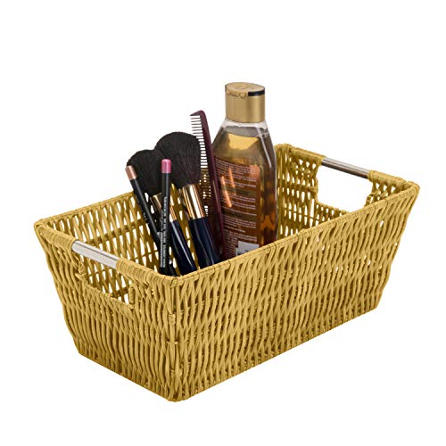 Simplify Natural Small Shelf Rattan Storage Basket, Woven Basket with Handles, Natural