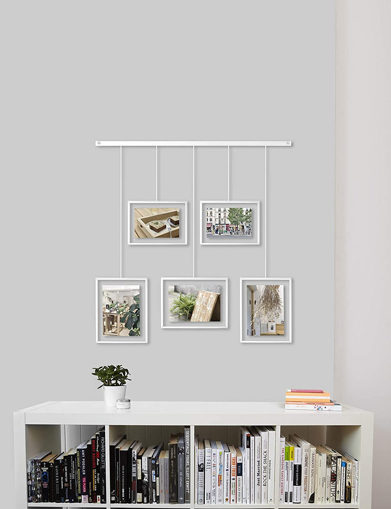 Umbra Exhibit Picture Frame Gallery Set Adjustable Collage Display for 5 Photos, Prints, Artwork & More (Holds Two 4 x 6 inch and Three 5 x 7 inch Images), 5 Opening, White