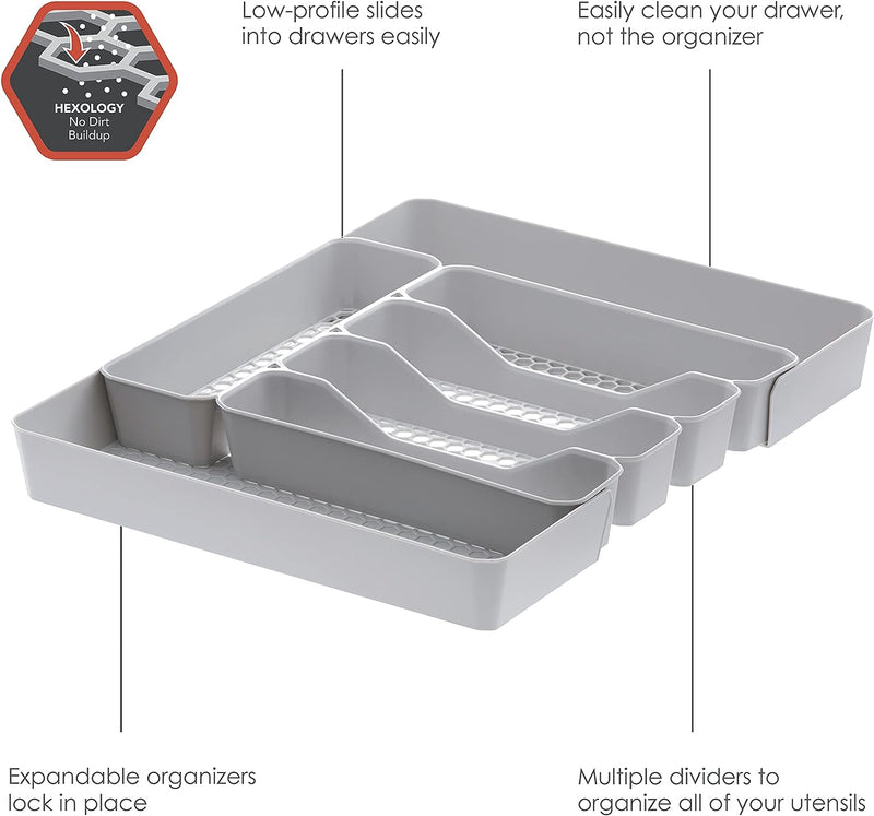 Spectrum Diversified Hexa 5-Divider Silverware Buildup, Drawer Organizer, Stone Gray