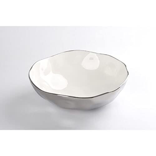 Pampa Bay Titanium-Plated Porcelain Wide Bowl, 12 Inch, Silver/White Tone, Oven, Freezer, Dishwasher Safe