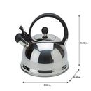 Polished stainless steel whistling tea kettle with black handle 2.6 quart