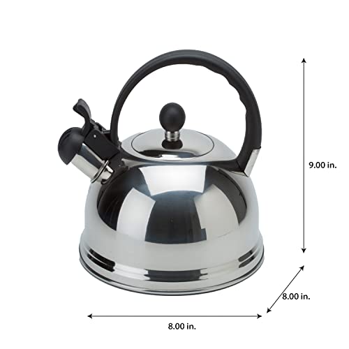 Kitchen Details Stainless Steel Whistling Tea Kettle | Stovetop | 10 Cup | 2.6 Quart | Chrome