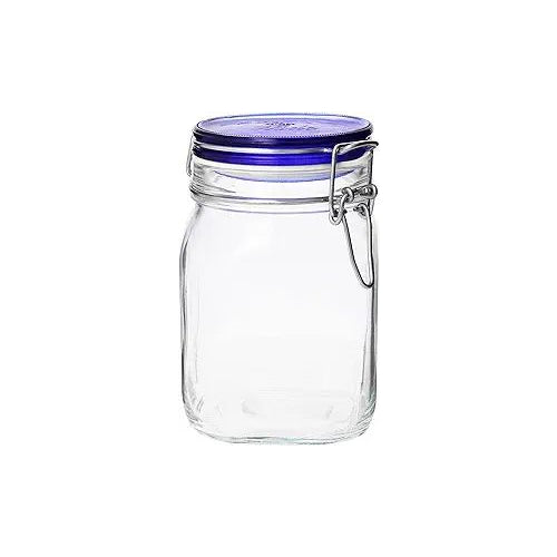 Bormioli Rocco Fido Square Jar with Blue Lid - 33¾ oz 1L (2 pack)