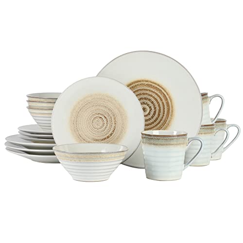 Gibson Elite Spiral 16 Piece Reactive Embossed Dinnerware Set - Taupe