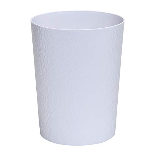 Bath Bliss Hammered Design Waste Bin | 1 Pack | Round Open Top | 10 Liter | Bathroom Trash Can | Kitchen | Office | Bedroom | Textured Plastic | Wastebasket | White
