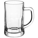 Clear 650ml Uniware glass beer mug with handle, shown empty on a white background.