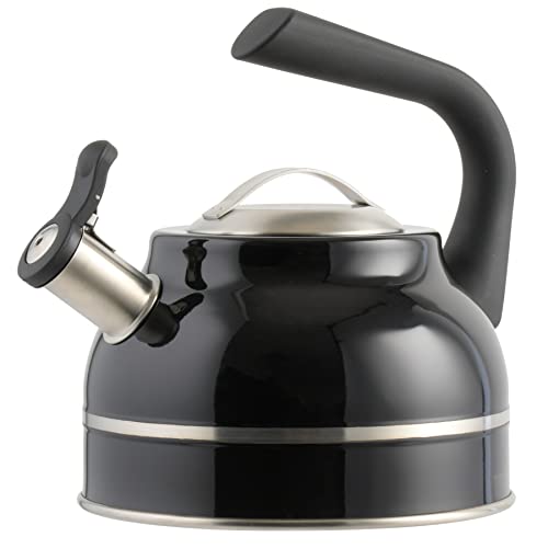 Kenmore Elite Costner 2.3 Qt Stainless Steel Tea Kettle w/Encapsulated Base & Bakelite Handle - Satin Interior/Black Exterior