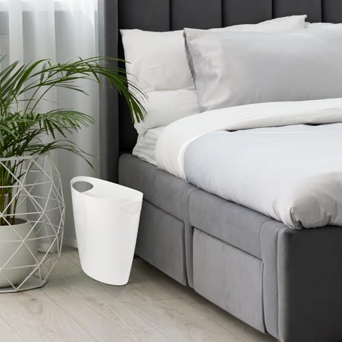 Superio Slim Bathroom Trash Can 2 Gallon White Plastic Small Compact Waste Basket for Bedroom, Dorm, Under Office Desk, Narrow Portable RV Dustbin