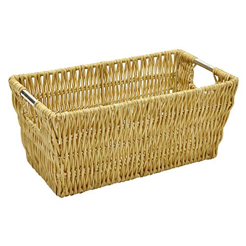 Simplify Natural Small Shelf Rattan Storage Basket, Woven Basket with Handles, Natural