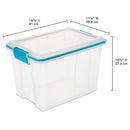 Clear Sterilite 20 Quart Gasket Box with a white lid and blue latches.