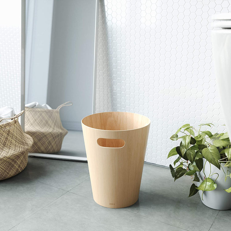 Umbra Woodrow, Natural 2 Gallon Modern Wooden Trash Can Wastebasket or Recycling Bin