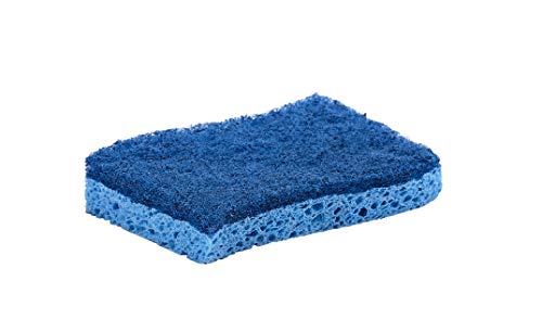 Superio Non-Scratch Cellulose Sponge Kitchen Scrub Sponges with Scouring Pad Set, Good for Non-Stick Cookware Frying Pan, Pot, Counter Top, Sink Scrubbing, Kitchen Scrubbers, Pack of 3, Blue