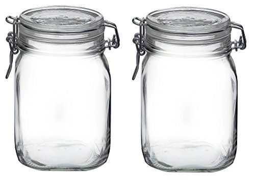 Bormioli Rocco Fido Clear Glass Jar with 85 mm Gasket,1 Liter (Pack of 2)