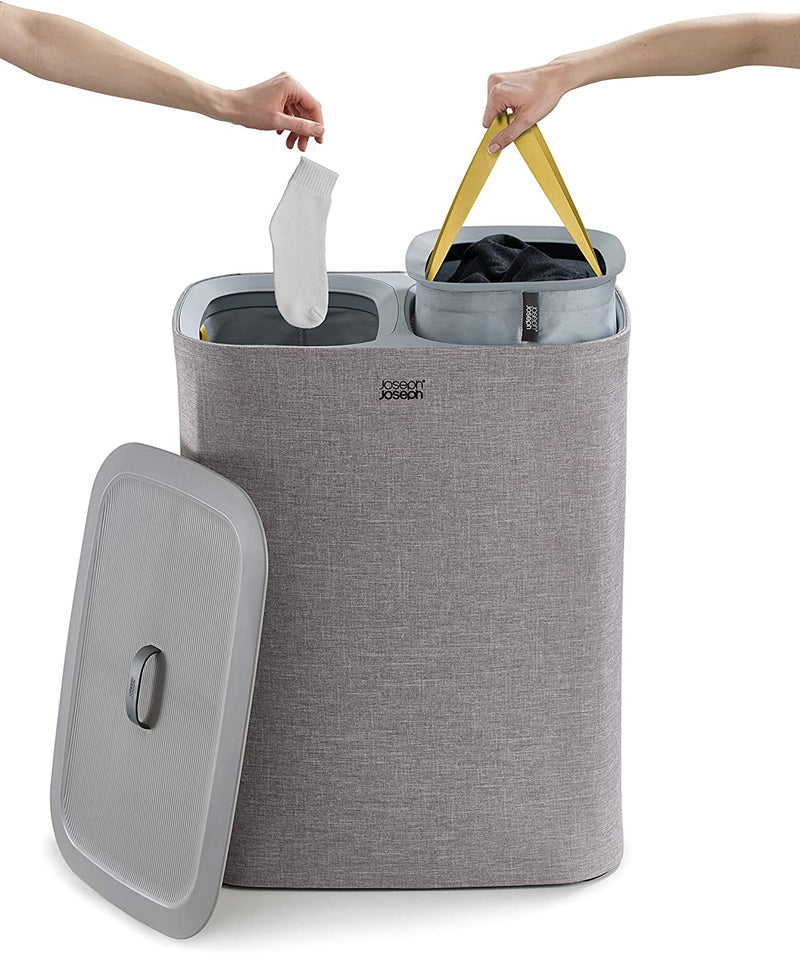 Joseph Joseph Total 90-litre Laundry Hamper Separation Basket with Lid - Grey