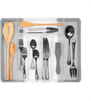 Spectrum Diversified Hexa Expandable Divided Drawer Organizer Tray Modern Kitchen Cutlery, Utensil, Silverware Holder, Cabinet Storage, 10 x 16, Clear Frost/Stone Gray