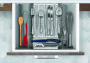 Spectrum Diversified Hexa Expandable Divided Drawer Organizer Tray Modern Kitchen Cutlery, Utensil, Silverware Holder, Cabinet Storage, 10 x 16, Clear Frost/Stone Gray