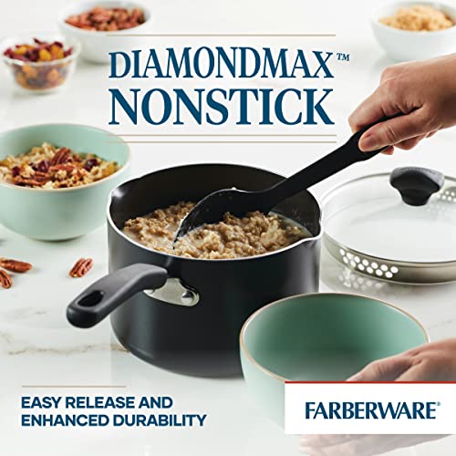 Farberware Cookstart DiamondMax Nonstick Straining Saucepan, Dishwasher Safe, 3 Quart, Black