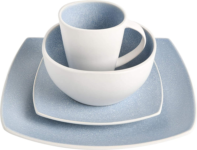 Gibson Soho Lounge Square Reactive Glaze Stoneware Dinnerware Set, Service for 4 (16pc), Aqua Blue