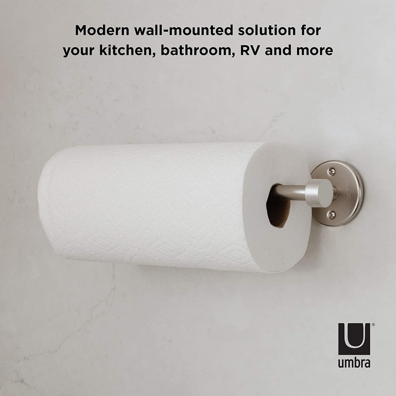 Umbra Cappa Paper Towel Holder – Modern Under Cabinet or Wall Mount Dispenser (Horizontal or Vertical), Nickel