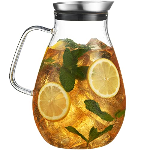 Glass Pitcher With Stainless Steel Lid 84oz