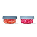OXO Good Grips 12 oz Twist & Stack containers 2-pack with twistable leakproof lids on a white background.