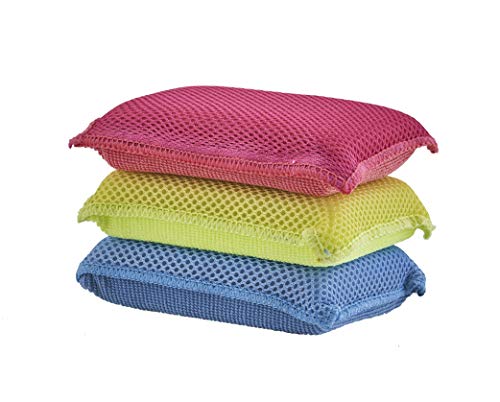 Superio Miracle Microfiber Sponges for Kitchen 3-Pack Red Yellow Blue, Non-Scratch, Heavy Duty Multi-Purpose Sponge Scrubber