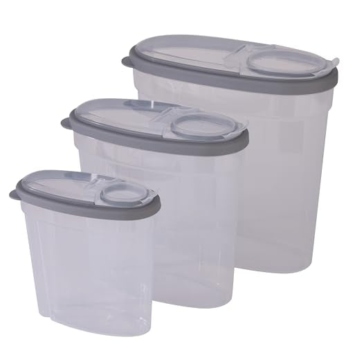 Kitchen Details 3 Pack Clear Food Storage Containers | Dimensions 10.8" L x 5.1" W x 15.7" H | Fridge & Freezer Safe| BPA Free | Flip Open Top | Kitchen Accessories | Cereal Containers |Clear