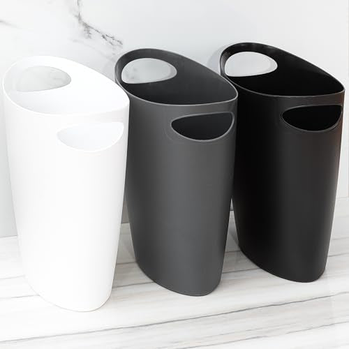 Superio Slim Bathroom Trash Can 2 Gallon White Plastic Small Compact Waste Basket for Bedroom, Dorm, Under Office Desk, Narrow Portable RV Dustbin