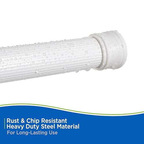 Kenney KN609L/1 Twist & Fit No Tools Spring Tension Standard Shower Curtain Rod with Non-Slip, Non-Scratch Ends, 42-72" Adjustable Length, Easy Install, White, 1" Diameter Rust Resistant Steel Tube