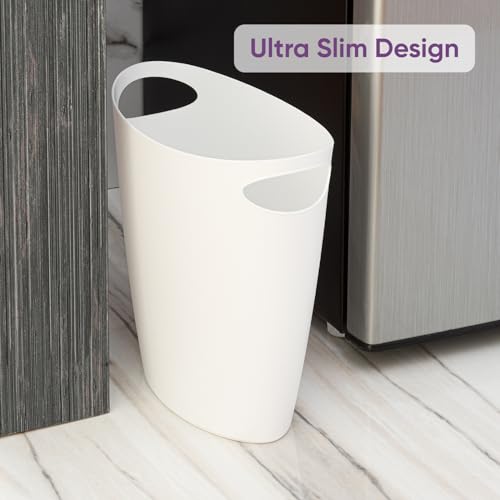 Superio Slim Bathroom Trash Can 2 Gallon White Plastic Small Compact Waste Basket for Bedroom, Dorm, Under Office Desk, Narrow Portable RV Dustbin