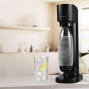 A black SodaStream Gaia machine with a removable carbonating bottle, designed for ease of use and quick sparkling beverage creation.