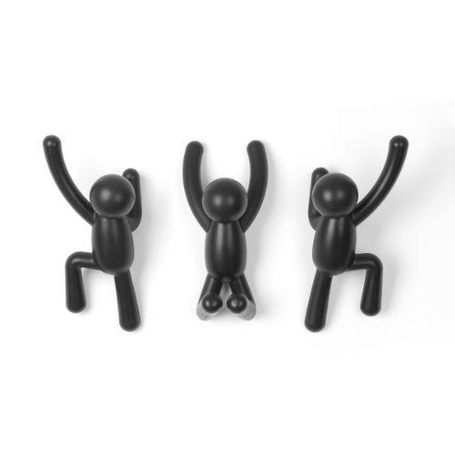 Umbra Buddy Wall Hooks – Decorative Wall Mounted Coat Hooks for Hanging Coats, Scarves, Bags, Purses, Backpacks, Towels and More, Set of 3, Black