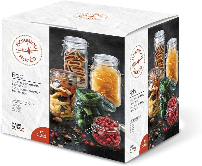 Bormioli Rocco Fido Clear Glass 5 Piece Canning Jar Set