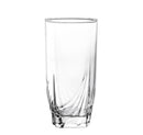 Clear Strauss drinking glass with a twisted, textured base.