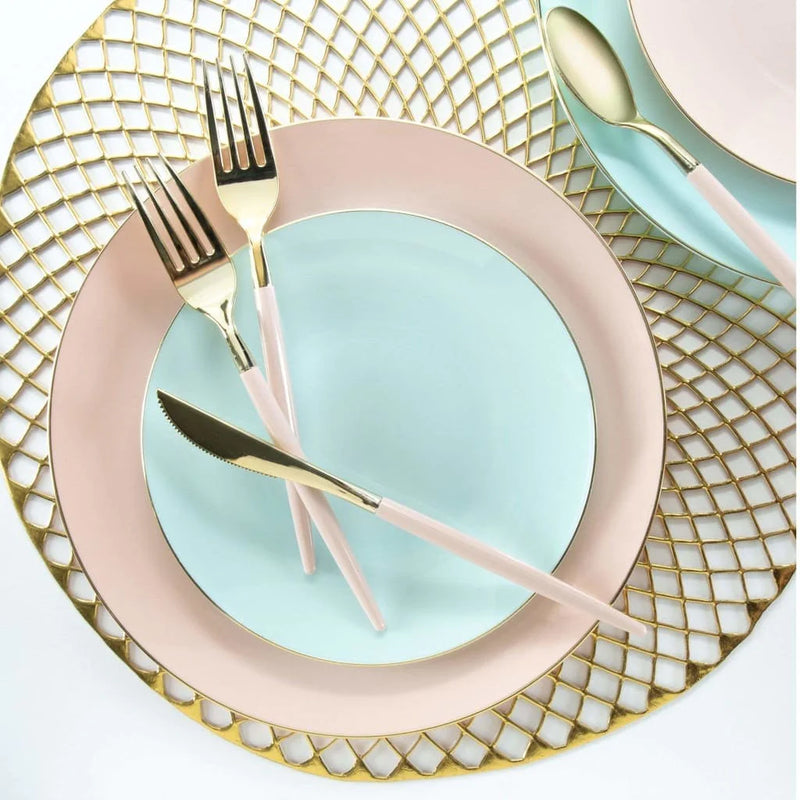 10.25" Mint and Gold Disposable Round Dinner Plate 10 pack