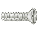 This is an image of a flat-head screw with a Phillips drive. It has a tapered head designed to sit flush with the surface when fully driven, and a threaded shaft. The rendering shows a metallic, silver-like finish.
