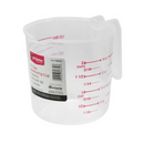 Rubbermaid Commercial Products Bouncer Measuring Cup, clear plastic, with red measurement markings for cups, ounces, and milliliters