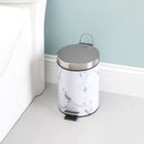 Home Basics White Faux Marble Bathroom Trash Can