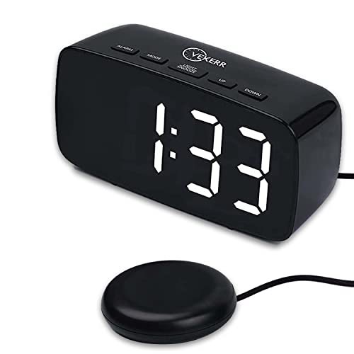 Loud Alarm Clock with Bed Shaker, Vibrating Alarm Clock for Heavy Sleepers, Multifunctional Digital Alarm Clock, Full Range Dimmer and Battery Backup