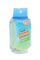 A package of three green, wavy-edged sponges branded as Kosher Cook, labeled as Easy Grip Sponge Green with a Parve certification and featuring a small fish symbol on the packaging.